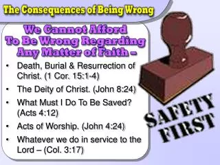 Death, Burial &amp; Resurrection of Christ. (1 Cor. 15:1-4) The Deity of Christ. (John 8:24) What Must I Do To Be Saved?
