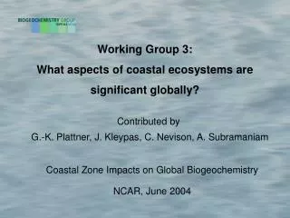 Working Group 3: What aspects of coastal ecosystems are significant globally?