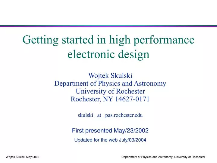 getting started in high performance electronic design