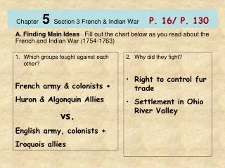Chapter 5 Section 3 French &amp; Indian War P. 16/ P. 130