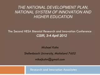 The national development plan, national system of innovation and higher education