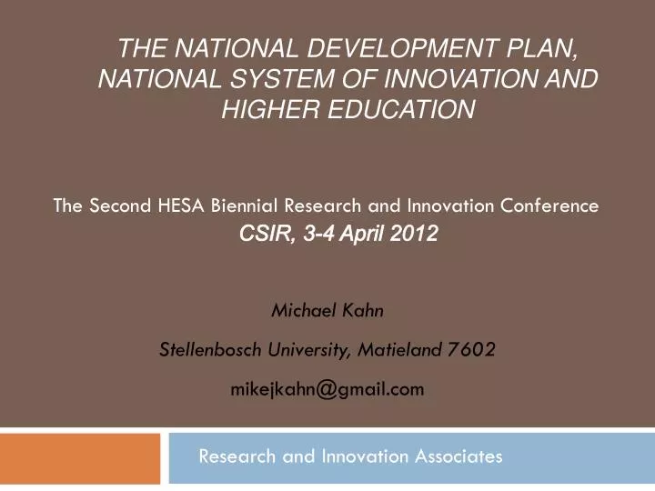 the national development plan national system of innovation and higher education