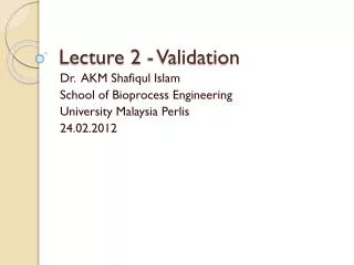 Lecture 2 - Validation