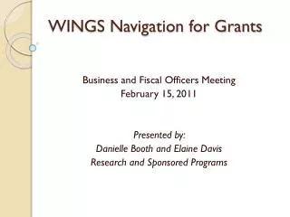 WINGS Navigation for Grants