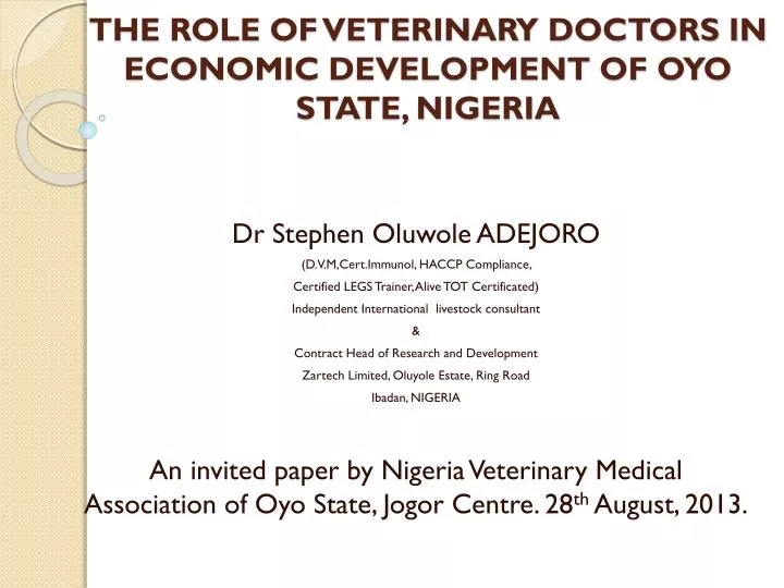 the role of veterinary doctors in economic development of oyo state nigeria