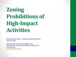 Zoning Prohibitions of High-Impact Activities
