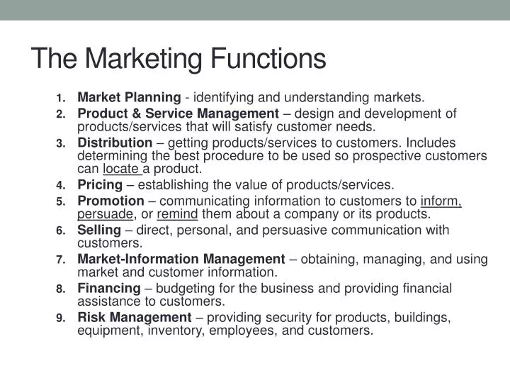 the marketing functions