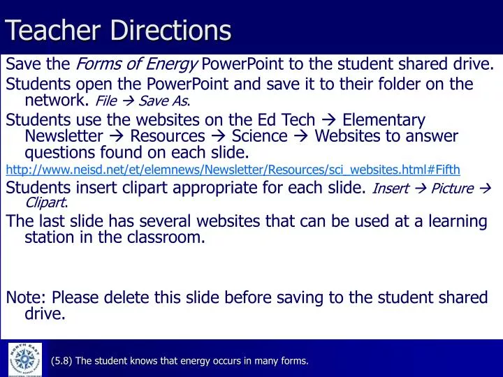 teacher directions