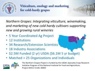Northern Grapes: Integrating viticulture, winemaking, and marketing of new cold hardy cultivars supporting new and growi