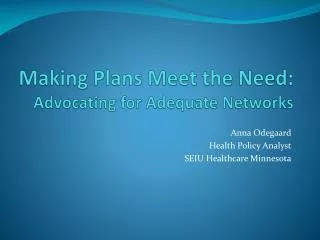 Making Plans Meet the Need: Advocating for Adequate Networks