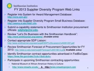 FY 2013 Supplier Diversity Program Web Links