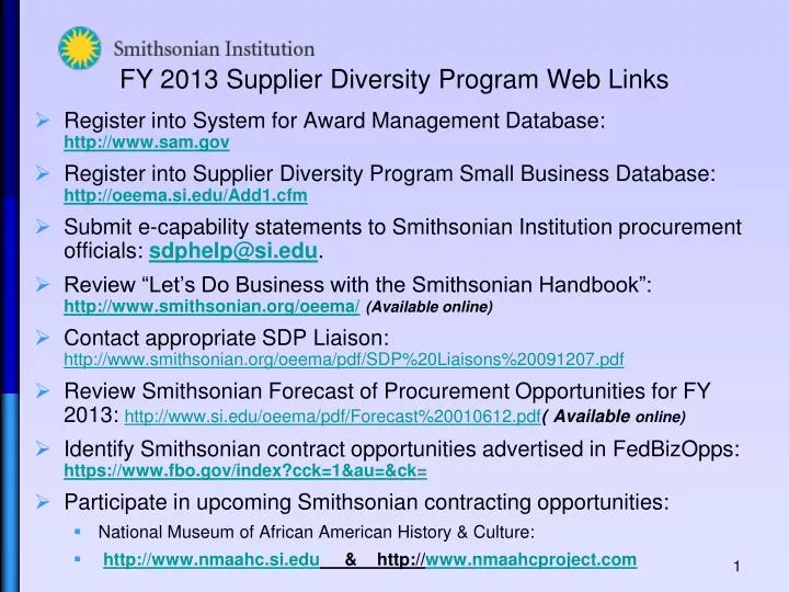 fy 2013 supplier diversity program web links