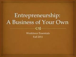 Entrepreneurship: A Business of Your Own