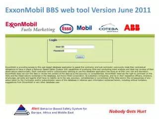 ExxonMobil BBS web tool Version June 2011