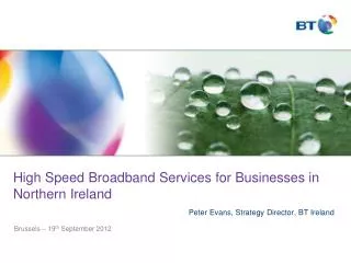 High Speed Broadband Services for Businesses in Northern Ireland Peter Evans, Strategy Director, BT Ireland