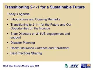 Transitioning 2-1-1 for a Sustainable Future