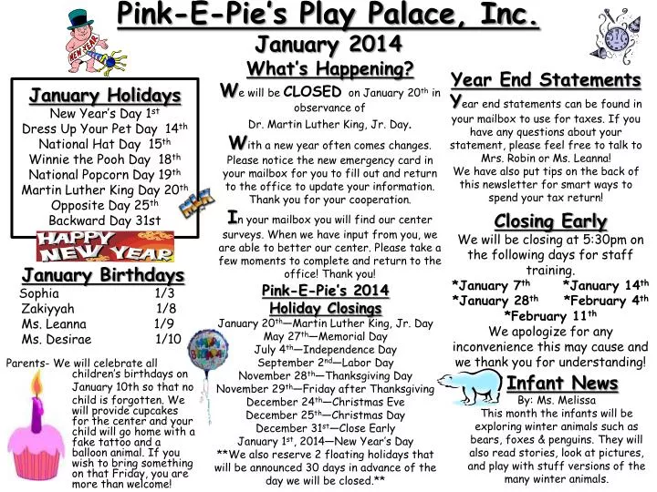 pink e pie s play palace inc january 2014