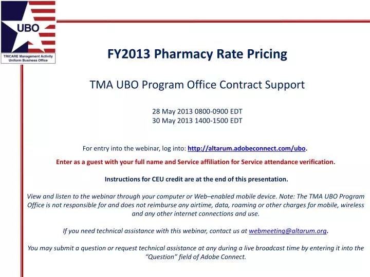 fy2013 pharmacy rate pricing tma ubo program office contract support