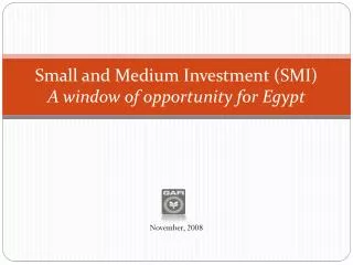 Small and Medium Investment (SMI) A window of opportunity for Egypt