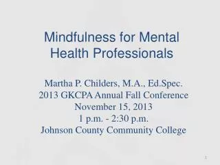 Mindfulness for Mental Health Professionals