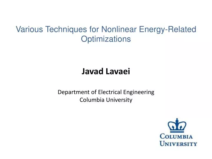 javad lavaei department of electrical engineering columbia university