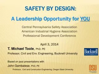 Safety by design: A Leadership O pportunity for YOU