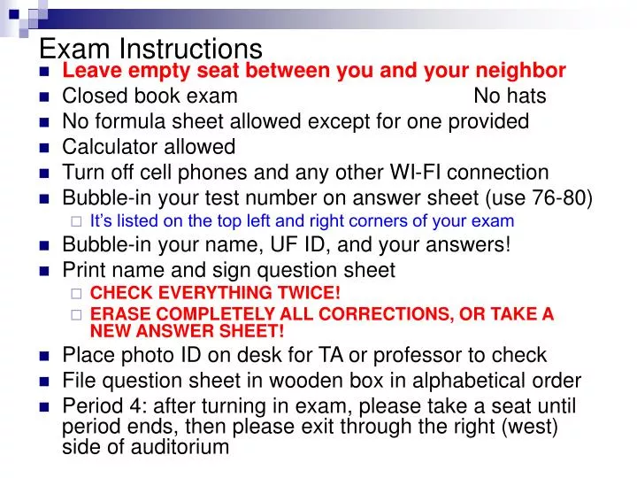 exam instructions