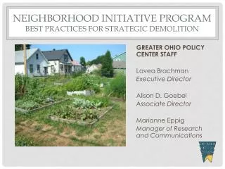 Neighborhood initiative program best practices for strategic demolition