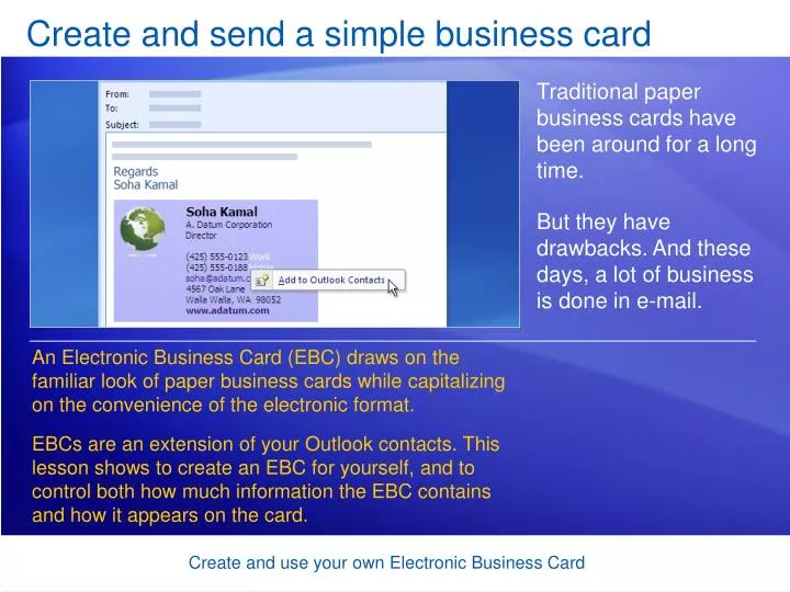 create and send a simple business card