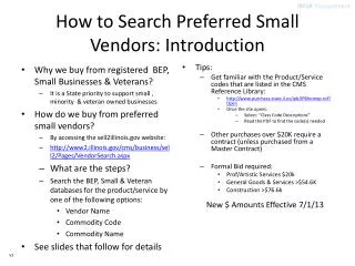 How to Search Preferred Small Vendors: Introduction
