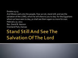 Stand Still And See The Salvation Of The Lord