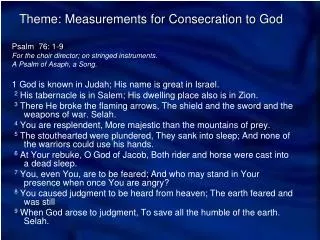 Theme: Measurements for Consecration to God