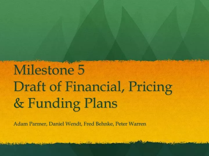 milestone 5 draft of financial pricing funding plans