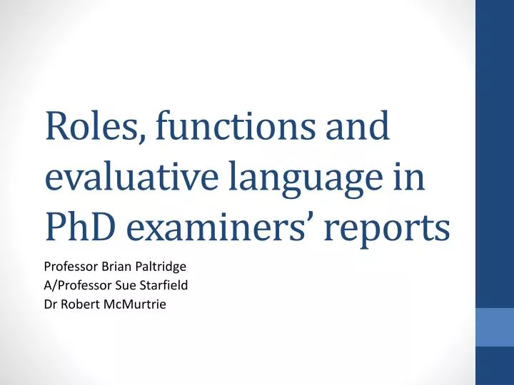 roles functions and evaluative language in phd examiners reports