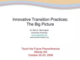Innovative Transition Practices: The Big Picture