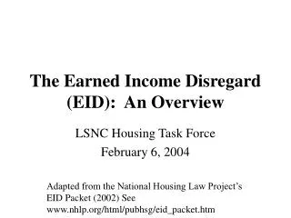 The Earned Income Disregard (EID): An Overview