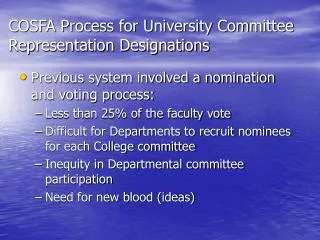 COSFA Process for University Committee Representation Designations