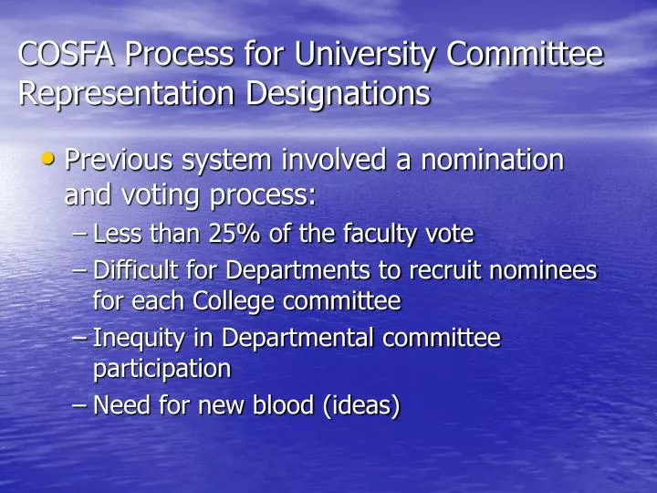 cosfa process for university committee representation designations
