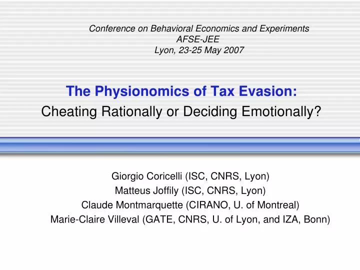 the physionomics of tax evasion cheating rationally or deciding emotionally