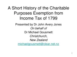 A Short History of the Charitable Purposes Exemption from Income Tax of 1799