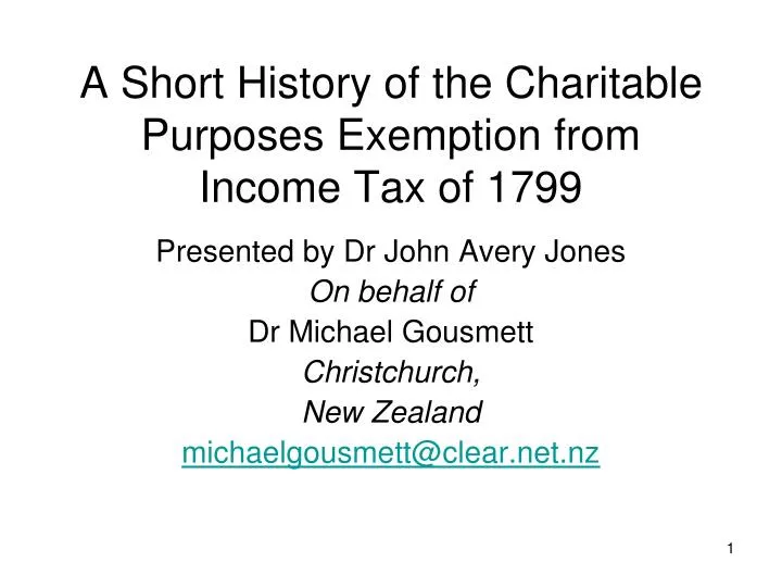 a short history of the charitable purposes exemption from income tax of 1799