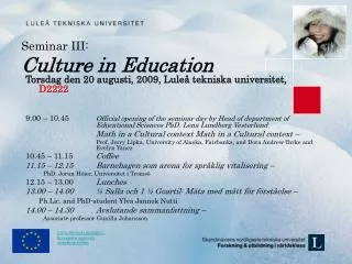 Seminar III: Culture in Education