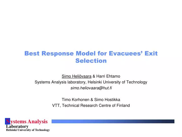 best response model for evacuees exit selection