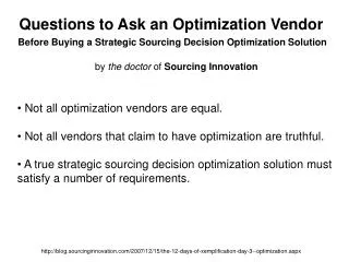 Questions to Ask an Optimization Vendor