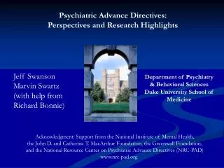 Psychiatric Advance Directives: Perspectives and Research Highlights