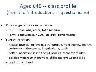 agec 640 class profile from the introductions questionnaire