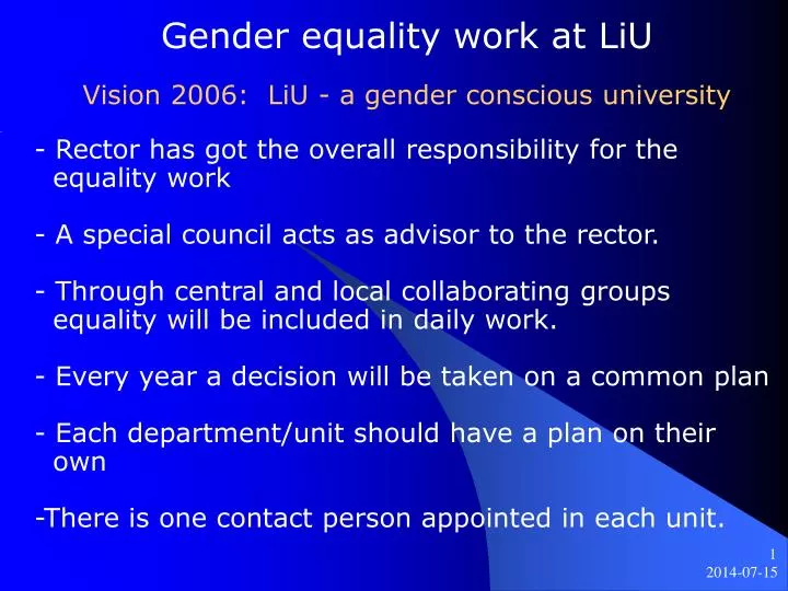 gender equality work at liu vision 2006 liu a gender conscious university