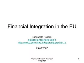 Financial Integration in the EU