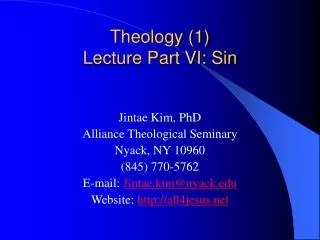 Theology (1) Lecture Part VI: Sin