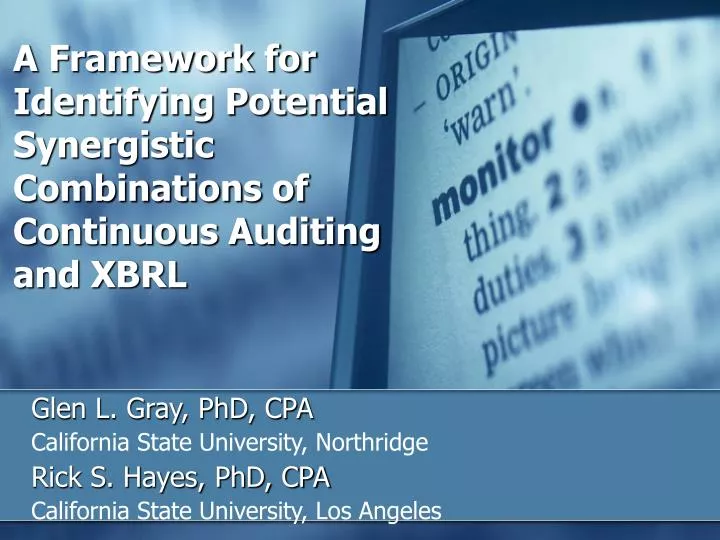 a framework for identifying potential synergistic combinations of continuous auditing and xbrl